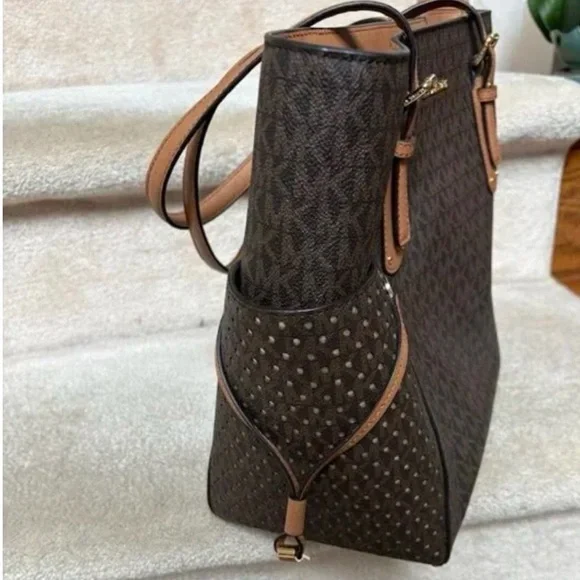 MICHAEL KORS VOYAGER 30H7GV6T1V BRN/ACORN EWSIGNATURE TOTE NWT